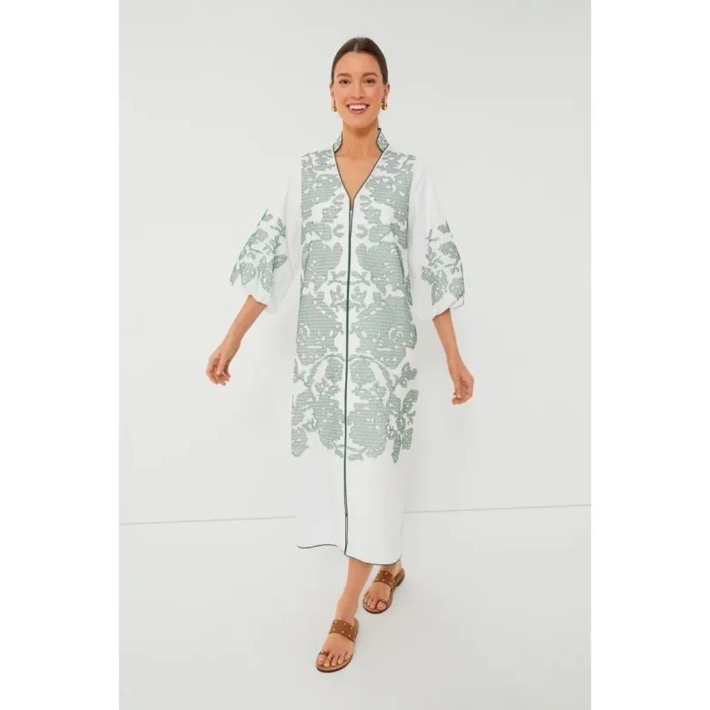 Tuckernuck Hyacinth House White & Green Embroidery Arem Caftan Size S Rare EUC